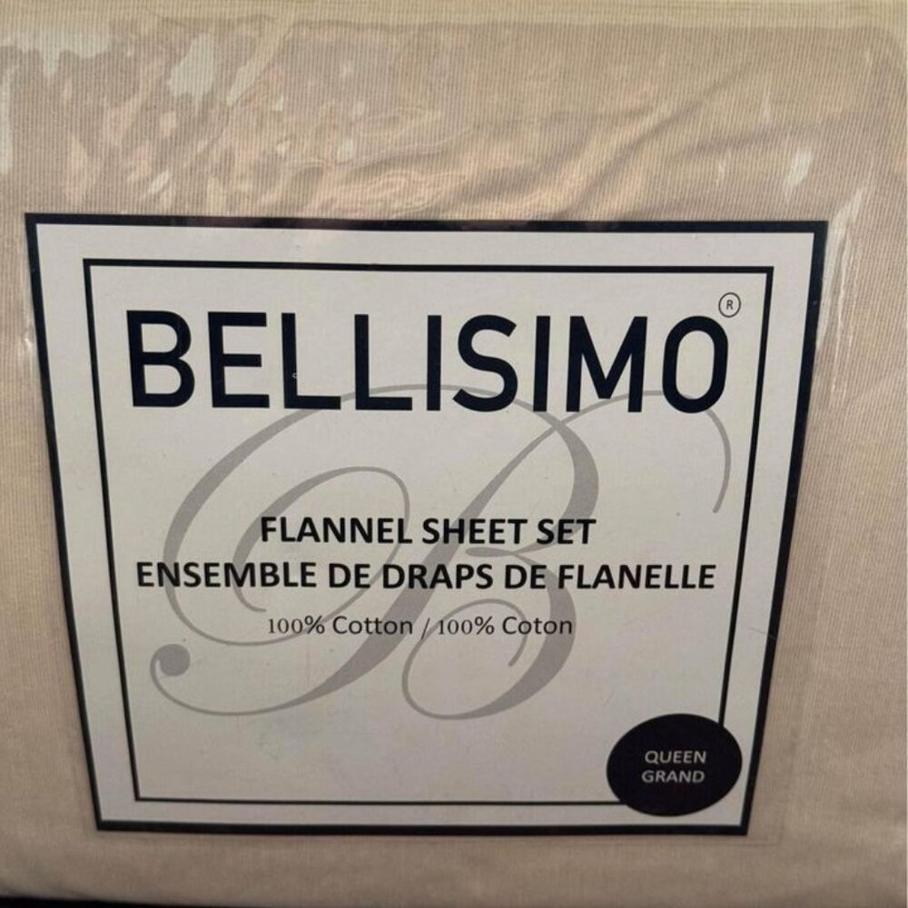 Brand New Bellísimo Beige Queen Cotton Flannel Sheet Set